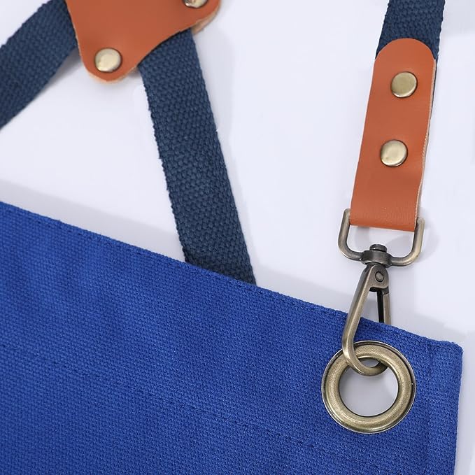 AFUN Chef Aprons for Women Men with Large Pockets, Cotton Canvas Cross Back Water Repellent Work Apron, Size M to XXL (Royalblue)