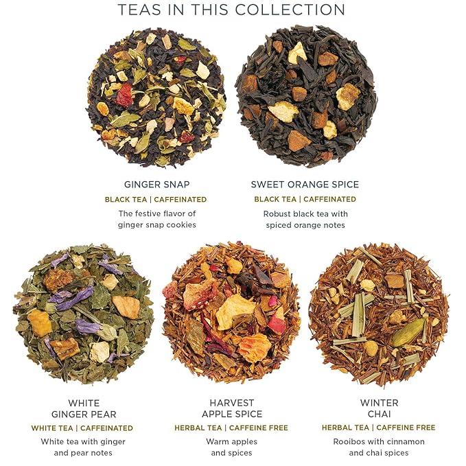 Tea Forte Warming Joy Hoilday Premium Single Steeps Loose Leaf Tea Gift Set Sampler, 15 Count 3 of Each Assorted Blends, Pre-Portioned Single Serve Pouches, Steeps 12 oz