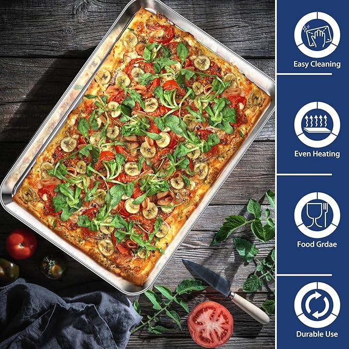 P&P CHEF 17.3 Inch Baking Cookie Sheet, Oven Pan Tray Stainless Steel Sheet Pan for Kitchen, Oven Bakeware for Multi Uses, Shiny Look & Dishwasher Safe, Healthy & Heavy Duty, 1Pc