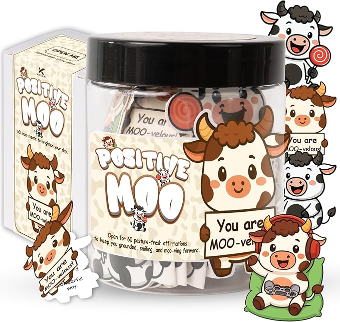 60 Positive Cow Gifts For Women Cow Lovers - Daily Affirmation Cards For Men Coworkers, Cute Friend Birthday Gifts For Women Teacher, Trendy Stuff Teenage Girl Gift For Christmas, Easter