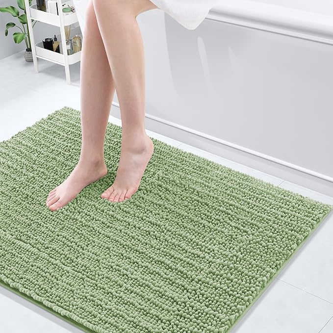 Arotive Luxury Chenille Bathroom Rug Mat, Extra Soft Thick Absorbent Shaggy Bath Rugs, Non-Slip Machine Wash Dry, Plush Bath Mats for Bathroom, Shower and Tub, 40x32, Sage Green