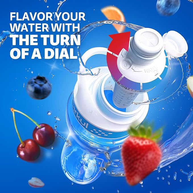 Cirkul 22oz. BPA-Free Plastic Water Bottle Starter Kit with Blue Lid, 2 Flavor Cartridges (1 LifeSip Fruit Punch, 1 FitSip Mixed Berry) No Sugar, Zero Calorie Drink Mix