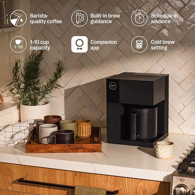 Fellow Aiden Precision Drip Coffee Maker, Thermal Carafe, Perfect Temperature Control, Bloom Cycle, Single Serve to 10 Cup Capacity, Matte Black