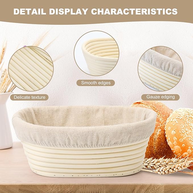 Banneton Bread Proofing Basket - Banneton Basket Set of 4 Pack 10 inch Oval Sourdough Proofing Basket with Liner - Handmade Rattan Proofing Rising Bowl for Artisan Bread Making Baking Supplies