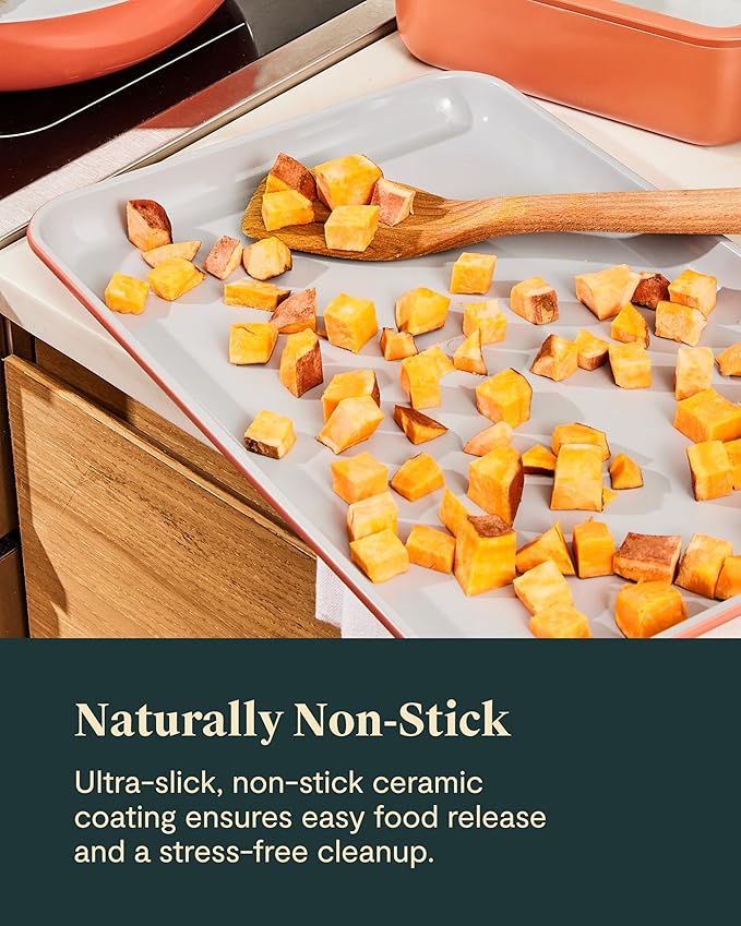 Caraway Non-Stick Ceramic Baking Sheet Duo - Naturally Slick Ceramic Coating - Non-Toxic, PTFE & PFOA Free - 18 x 13" Large & 15 x 10" Medium - Marigold