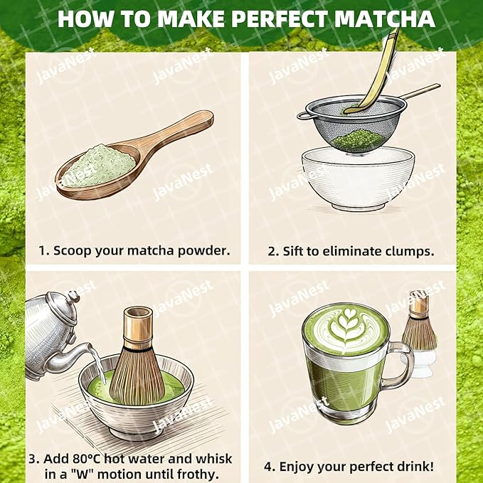7-Piece Matcha Tea Set with Gift Card – 120-Prong Bamboo Whisk, Ceramic Bowl with Spout, Whisk Holder, Scoop, Spoon, Strainer & Scoop Holder – Ideal Gift for Matcha Lovers (White, 100-Prong)