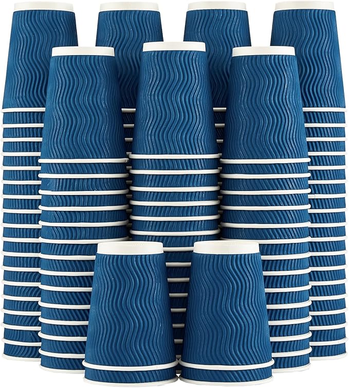 Lamosi Coffee Cups 12 oz - 120 Pack, 12 oz Disposable Paper Coffee Cups Insulated, Corrugated Kraft Ripple Wall Cup for Hot Beverage or Cold Drinks (Navy)