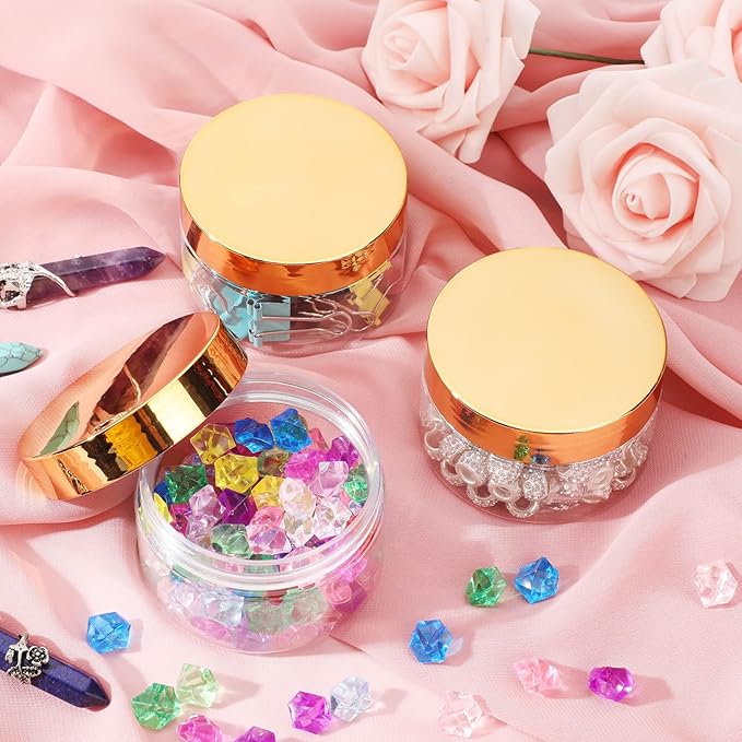 Patelai 4 Pieces Round Wide-mouth Leak Proof Plastic Container Jars with Lids for Travel Storage Makeup Beauty Products Face Creams Oils Salves Ointments DIY Making(4 Ounce,Gold)