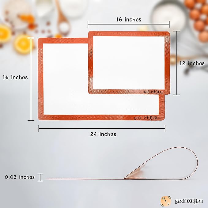 Silicone Baking Mats Half Sheet/Full Sheet Non-Stick Cookie Sheet for Baking Silicon Baking Mat Set (12” x 16” & 16” x 24” Pack of 2)