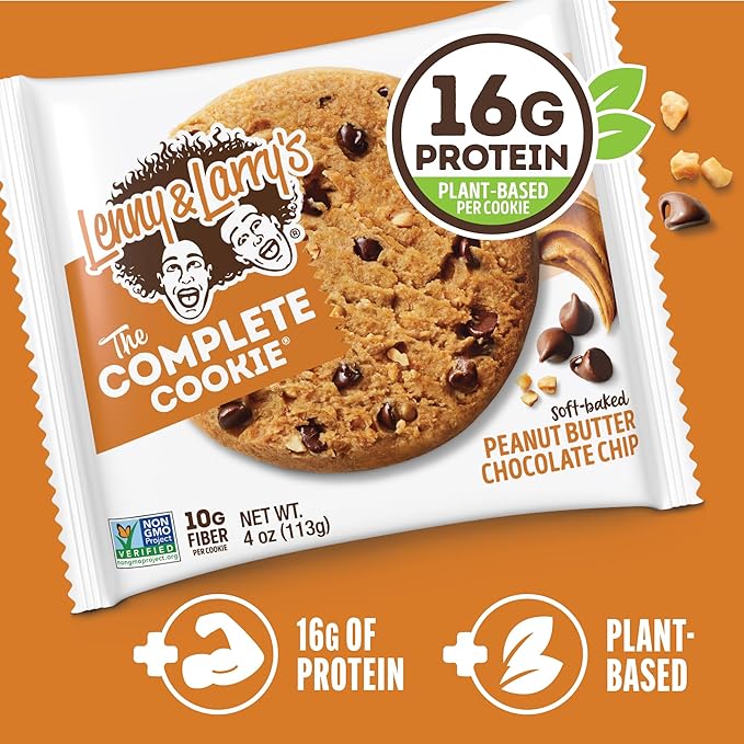 Lenny & Larry's The Complete Cookie, Peanut Butter Chocolate Chip, Soft Baked, 16g Plant Protein, Vegan, Non-GMO, 4 Ounce Cookie (Pack of 12)