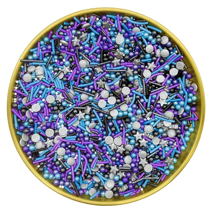 Dynastang Black & Silver & Blue & Purple Sprinkles Mixed Style Edible Cake Decorations Cupcake Toppers Cookie Perfect for Cakes, Cupcakes, Desserts Toppings 3OZ