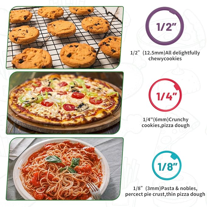 Rolling Pins,Rolling Pin and Silicone Baking Pastry Mat Set,Rolling Pins,Adjustable Stainless Steel Rolling Pin with Thickness Rings for Baking Dough,Pizza,Pie,Pasta(Red Mat)