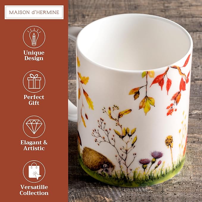 Maison d' Hermine Coffee Mug with Handles Fine Bone China Mugs Pack of One Tea Cups for Hot Beverages Cappuccino Latte Home Restaurant Office Perfect for Gift (Sous-Bois - Option 1, 15 Ounce)