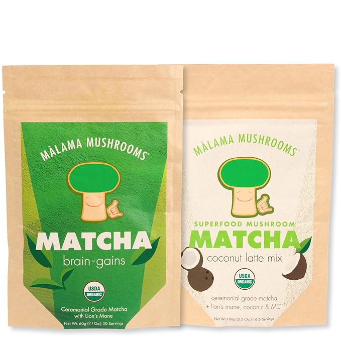 Malama Ceremonial Grade Matcha Coconut Latte Powder – Premium Japanese Matcha Green Tea Powder with Organic Lion’s Mane – Organic, Gluten-Free, Vegan & Unsweetened (3.5 oz) for Energy & Focus