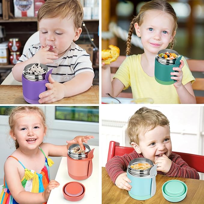 10oz Soup Thermo for Hot Food Kids,Lunch Thermo Kids Food Jar with Spoon Hot Insulated Food Containers,Leak Proof Stainless Steel Wide Mouth Lunch Food Thermo Jar for School(Green)