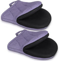 1 Pair Short Oven Mitts - Silicone Kitchen Oven Gloves High Heat Resistant 500℉, Mini Oven Mits with Non-Slip Grip Surfaces and Hanging Loop for BBQ, Baking, Cooking and Grilling (Purple)