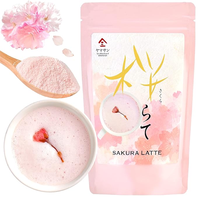 YAMASAN KYOTO UJI Sakura Latte -Creamy and Aromatic Foam- Using Japanese Cherry Blossom 100%, Made in Japan,Sold by Japanese company, 100g(3.5oz)