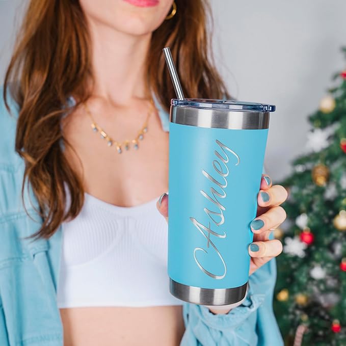 Be Burgundy Personalized Tumbler with Engraved Name - 12 Designs, 30 Oz Coffee Tumbler with Slider Lid, Sky Blue, Double Wall Insulated - Gift for Men, Women, Personalized Gift for Him, Her