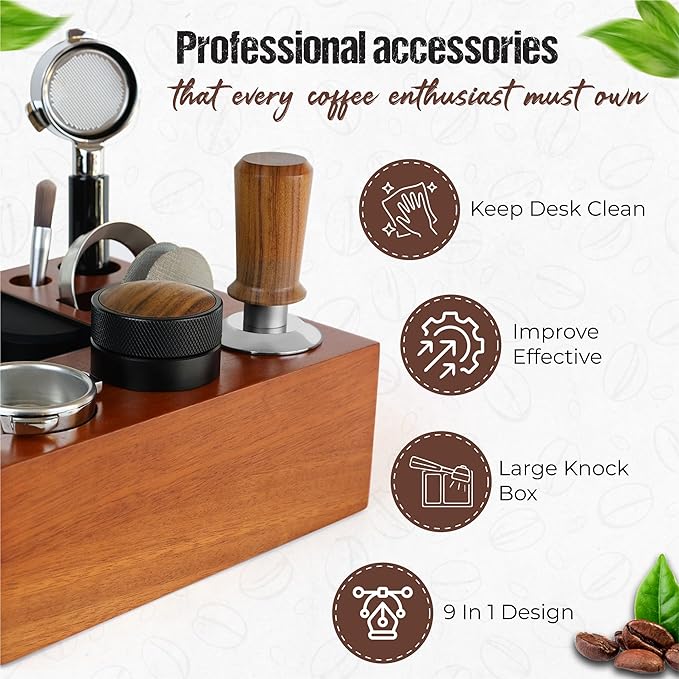 Espresso Knock Box & Tamping Station - Coffee Organizer Box for 58mm Tamper, Distributor, Dosing Funnel, Portafilter & Puck Screen Accessories - Includes Cleaning Brush"