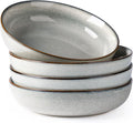 GBHOME 9'' Large Ceramic Pasta Bowls, 38oz Stoneware Pasta Serving Bowls Set of 4 for Kitchen, Wide Bowls for Fruit,Pasta,Salad,Oatmeal,Meal, Microwave Safe, Reactive Glaze-Green Wheat
