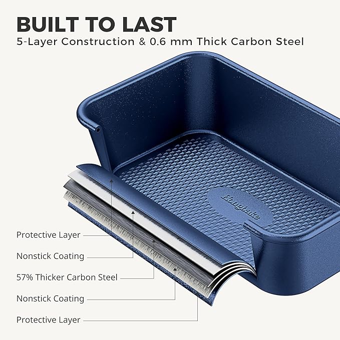 HONGBAKE 9-Piece Baking Pans Set Nonstick, Stackable Non Toxic Bakeware Sets with Diamond Texture, Oven Pan Set for Cooking, Includes Cookie Sheet with Rack, Cake Pan, Roasting Pan, Muffin Tin, Blue