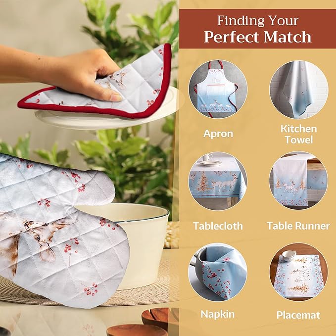Maison d' Hermine Pot Holders Set 100% Cotton Heat Resistant Potholders 8" x 8" Hot Pads with Loop BBQ, Cooking, Baking, Grilling, Kitchen, Handling Hot Pans (Pack of 2, Fairytale Forest)