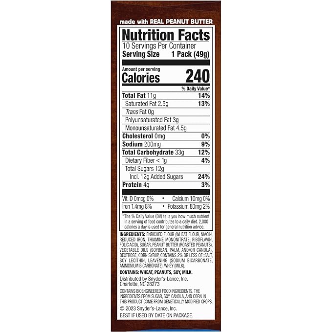 Lance Sandwich Cookies, Nekot Peanut Butter, 10 Individually Wrapped Packs, 6 Sandwiches Each