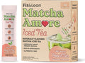 Fit & Lean Matcha Amore Iced Tea, Organic Ceremonial Grade Matcha Green Tea, Prebiotic Fiber, L-Theanine, Naturally Sweetened, NON-GMO, 0 Sugar, Peach Iced Tea, 10 Stick Packs