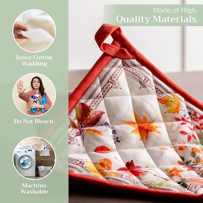 Maison d' Hermine Pot Holders 100% Cotton Heat Resistant Potholders 8" x 8" Hot Pads with Loop BBQ, Cooking, Baking, Grilling, Kitchen, Handling Hot Pans (Pack of 1, Amarante)