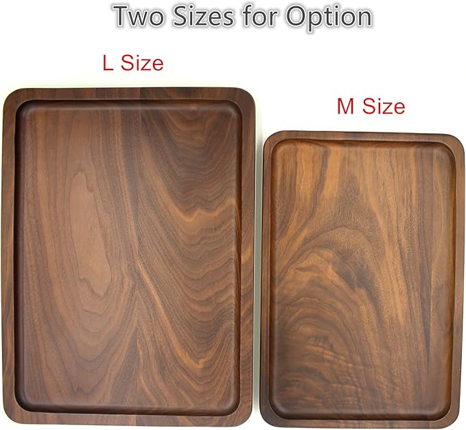Bamber Wood Serving Tray Wooden Decorative Coffee Tea Platter Black Walnut 15.3 x 11.4 Inches