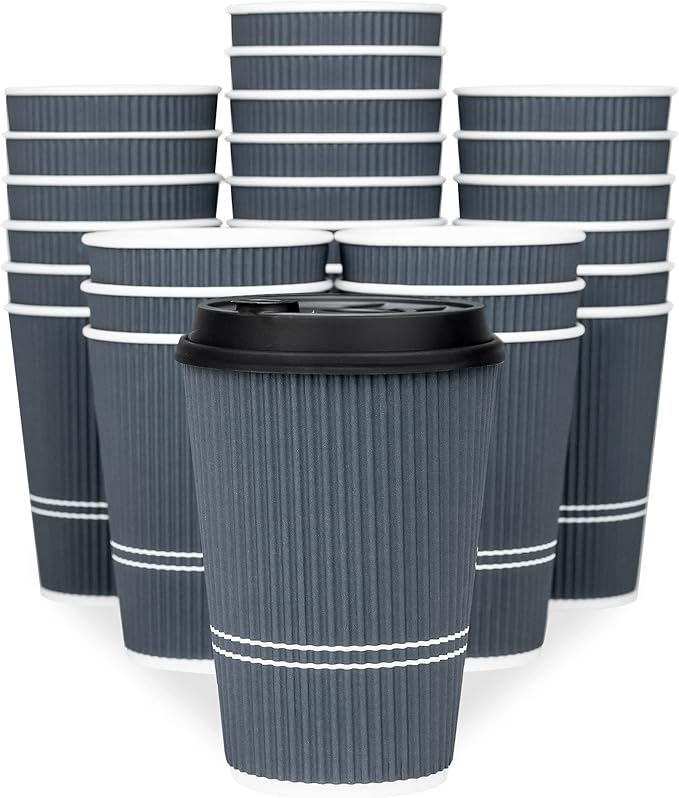 Disposable Coffee Cups With Lids - 12 oz To Go Coffee Cup With Lid (80 Set). Durable Togo Travel Paper Hot Cups Insulated For Hot and Cold Beverage Drinks, No Sleeves Needed (Dusk Grey)