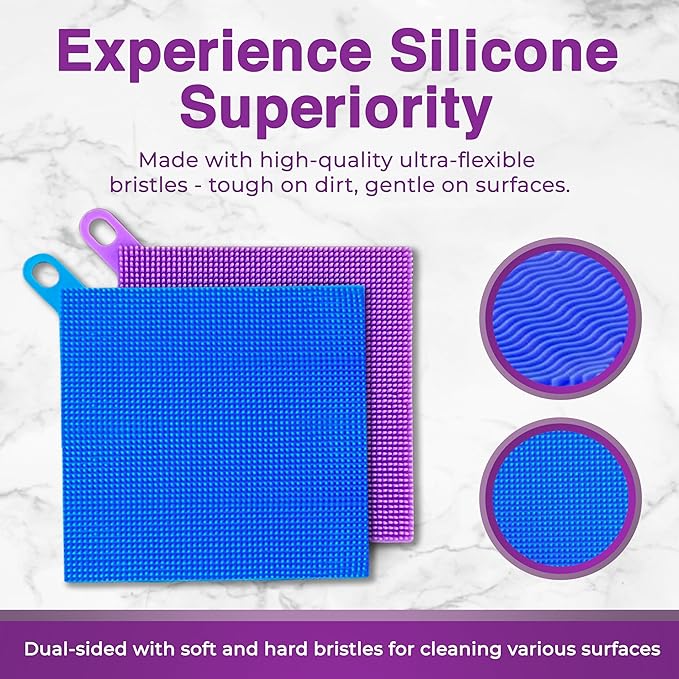Silicone Sponges for Dishes - 4 Pack Dual-Sided Dish Scrubber and Sponge - Food Grade, BPA Free Silicone Dish Sponge & Housecleaning