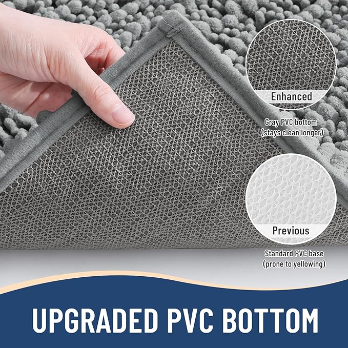 Arotive Luxury Chenille Bathroom Rug Mat, Extra Soft Thick Absorbent Shaggy Bath Rugs, Non-Slip Machine Wash Dry, Plush Bath Mats for Bathroom, Shower and Tub, 60x20, Grey