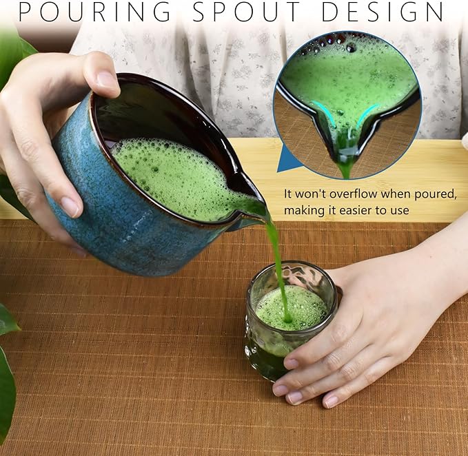 Artcome 4 Pcs Complete Matcha Tea Ceremony Kit for Japanese Tea Ceremony, Bowl with Pouring Spout, Whisk, Whisk Holder, Tea Scoop, Matcha Tea Set For Making Usucha, Koicha and Matcha Latte (Sapphire)