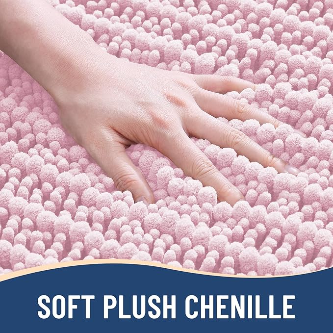 Arotive Luxury Chenille Bathroom Rug Mat, Extra Soft Thick Absorbent Shaggy Bath Rugs, Non-Slip Machine Wash Dry, Plush Bath Mats for Bathroom, Shower and Tub, 47x24, Pink