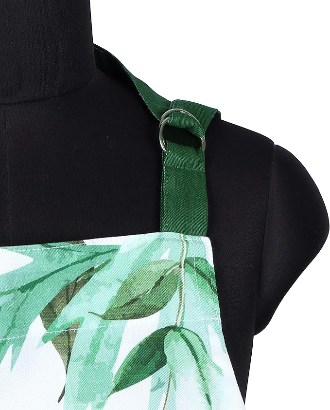 AMOUR INFINI Cotton kitchen Aprons with Adjustable Strap & Waist Ties for Baking Cooking Gardening Spring Apron (Floral Shrubs- 27.5 x 33 Inches)