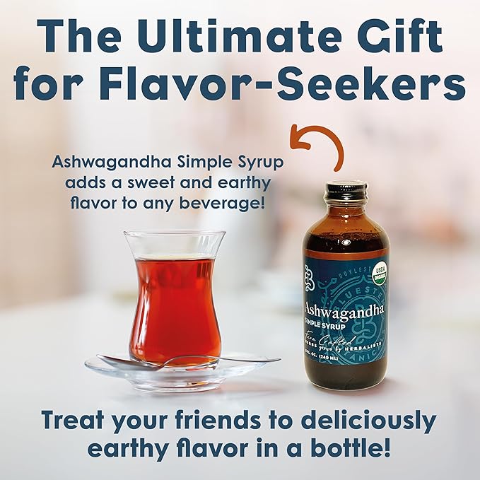 Bluestem Botanicals Organic Ashwagandha Simple Syrup, 8 oz, Cocktail and Mocktail Mixer for Drinks, Non-Alcoholic