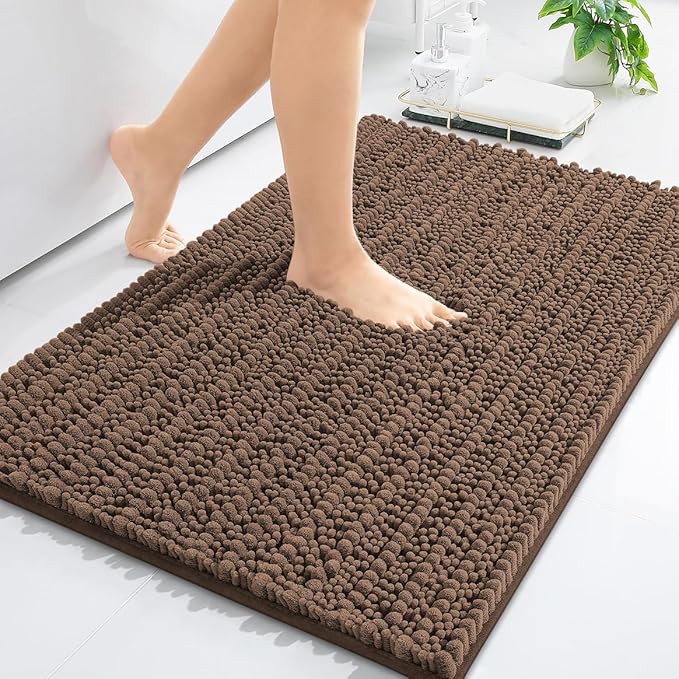 Arotive Luxury Chenille Bathroom Rug Mat, Extra Soft Thick Absorbent Shaggy Bath Rugs, Non-Slip Machine Wash Dry, Plush Bath Mats for Bathroom, Shower and Tub, 36x24, Mocha