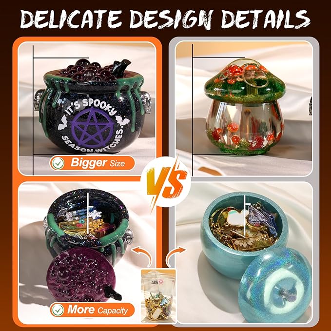 LET’S Resin Witch Cauldron Resin Mold, Halloween Resin Molds, 3D Jar Resin Molds Silicone 4.7'' Width, Large Jar Molds for Epoxy Resin Casting Craft, Storage Box,Candy Container,Candle Holder