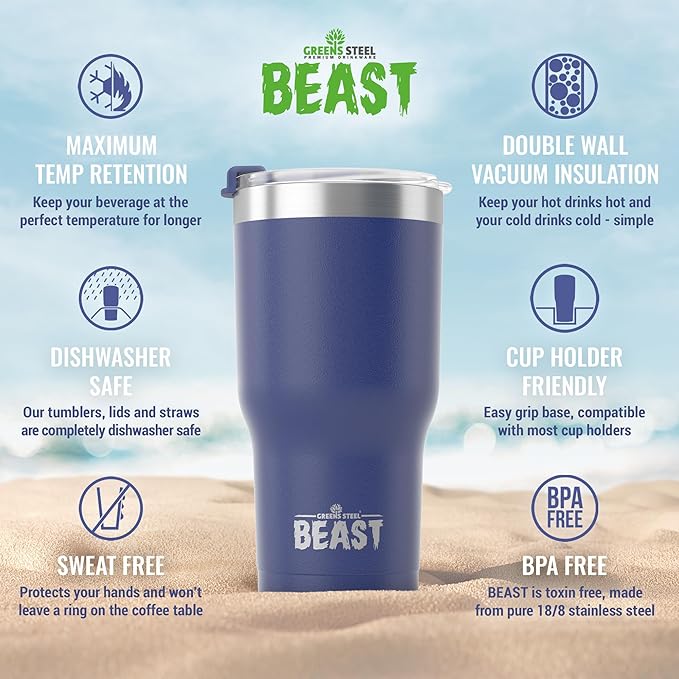 Beast 40 oz Tumbler Stainless Steel Vacuum Insulated Coffee Ice Cup Double Wall Travel Flask (Royal Blue)