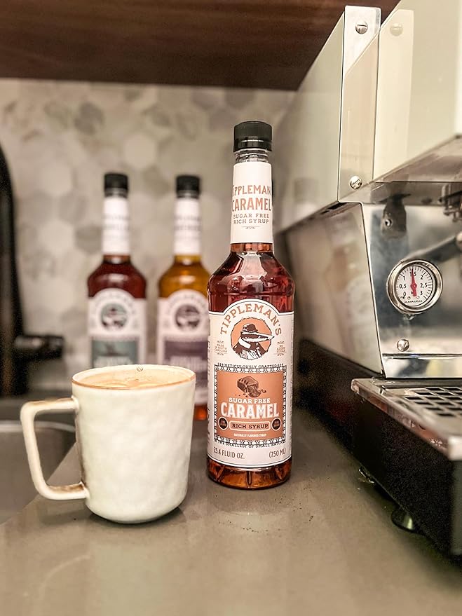 Tippleman's Sugar Free Caramel Coffee Syrup, Zero-Sugar, Great for Drinks, Lattes & Espressos – 750ml Bottle Fits Pump