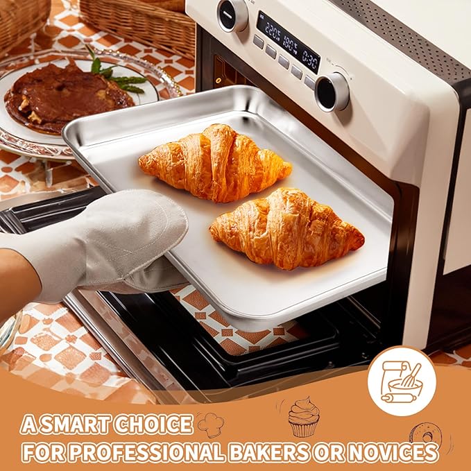 Stainless Steel Baking Sheet Set of 2, Deedro Cookie Sheet Metal Baking Pan Oven Tray, Non Toxic & Heavy Duty, Rust Free & Mirror Finish, Easy Clean & Dishwasher Safe, 10 x 8 x 1 Inch