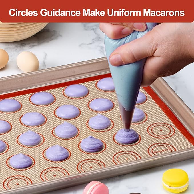 Silicone Baking Mat Set of 4, Easy Clean & Non-Stick Food Grade Reusable Baking Mat, Silicon Baking Mats Oven Liner Sheet, Round & Square Cake Mat, Pastry Board Rolling Dough Mats for Macaron Cookie