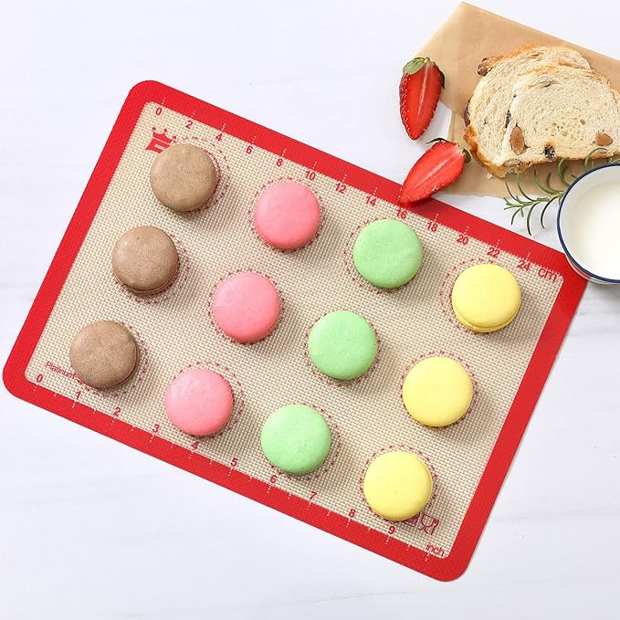 Silicone Baking Mat Set of 4, GUANCI Grade Food Baking mats Non-Stick Reusable Pizza Bakeware Mat for Making Macaroon, Pizza, Cookie, Pastry, Bread, Bun(Red)