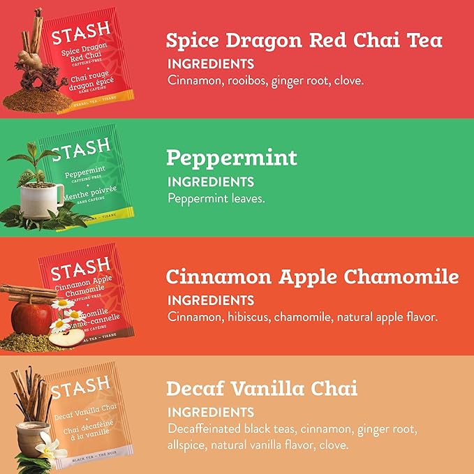 Stash Tea Relax and Unwind Tea Sampler - Assorted Specialty Tea Gift Set, Calming Herbal Teas to Support Relaxation, 7 Flavors, 35 Tea Bags