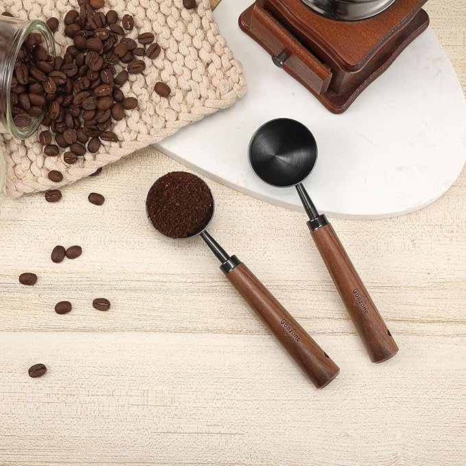 Vintage Coffee Measuring Spoon - 304 Stainless Steel, Coffee Scoop，10g Capacity, Walnut Handle - Perfect for Coffee, Tea, and More (Gunmetal (2 pcs))