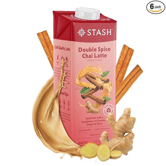 STASH Double Spice Chai Latte - Dairy Free Plant Based Tea Concentrate - Caffeinated - 32 fl oz, 5 Servings (Pack of 6)