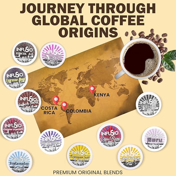 InfuSio Coffee Pods 96 Count Guatemalan Medium Light Roast Single serve Coffee pods for Keurig K Cup® Brewers - InfuSio Premium Roasted Keurig 2.0 Compatible