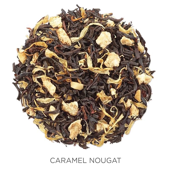Tea Forte Caramel Nougat Premium Loose Leaf Caffeinated Black Tea Blend Canister, Makes 35-50 Cups, Round Canister