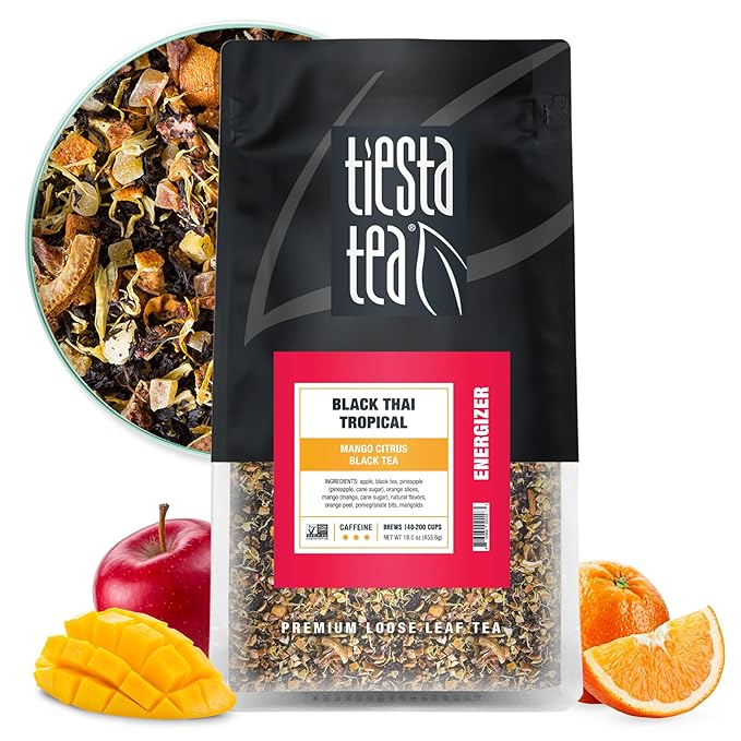 Tiesta Tea - Black Thai Tropical, Loose Leaf, Mango Citrus Black Tea, Premium Blend, Caffeinated, Make Hot or Iced Brews Up to 200 Cups, 16 Ounce Resealable Bulk Pouch